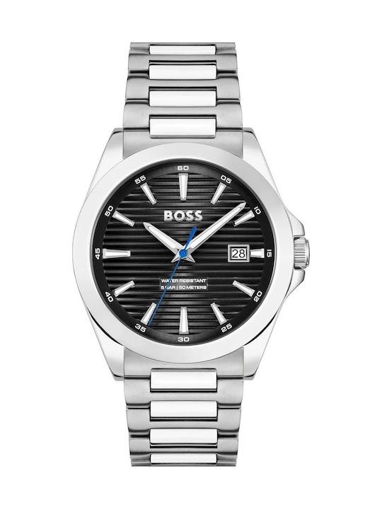 Boss Strike Ανδρικό Ρολόι 41mm Χρονογράφος Μπαταρίας με Ασημί Μεταλλικό Μπρασελέ