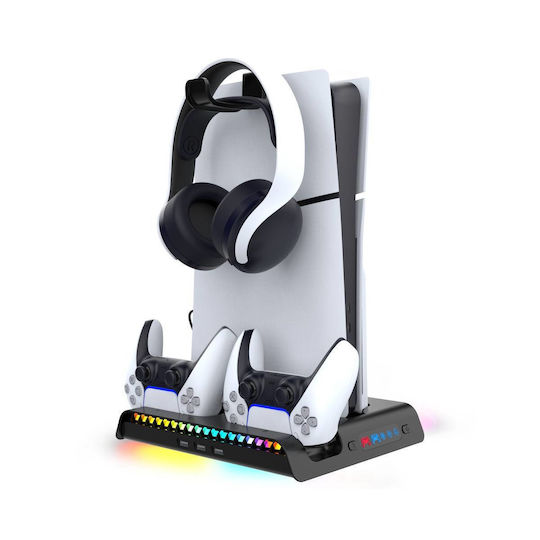iPega P5s006 Multifunctional Βάση για 2 χειριστήρια PS5 / PS5 Slim με φωτισμό LED Μαύρη PG-P5S006H