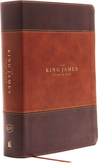 Biblia de studiu King James Kjv, ediție cu litere roșii, copertă din piele maro, ediție color, Thomas Nelson Publishers, legătură fină din piele
