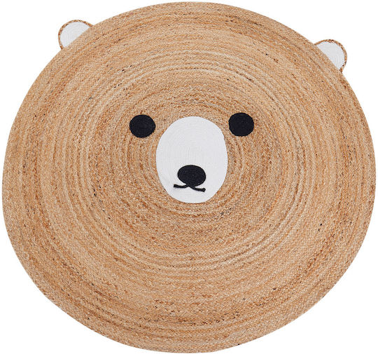 Round Children's Rug Made of Jute Bear Diameter 120 Cm Beige Kosalar