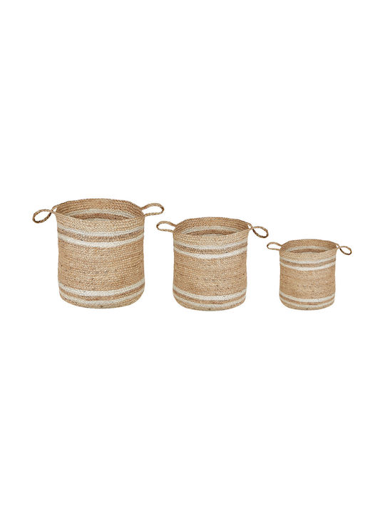 Set de coșuri decorative Din paie cu mânere Beige 3buc Beliani