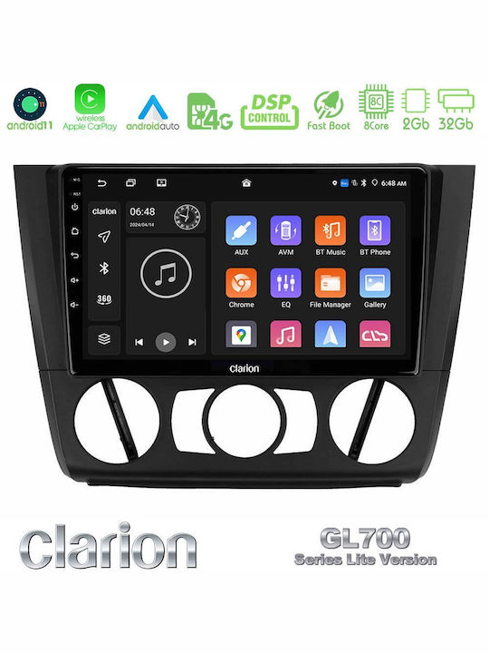 Clarion Car Audio System for BMW E81 / E82 / E87 2004-2013 with A/C (Bluetooth/USB/WiFi/GPS/Apple-Carplay/Android-Auto) with Touch Screen 9"