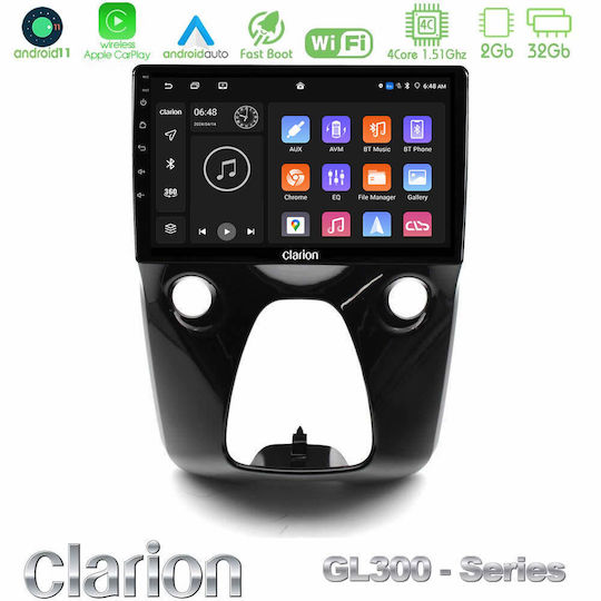 Clarion Car Audio System for Peugeot 108 / 107 Toyota Aygo Citroen C1 2014-2021 (Bluetooth/USB/AUX/WiFi/GPS/Apple-Carplay/Android-Auto) with Touch Screen 10"