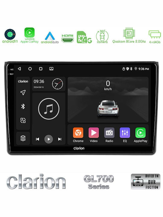 Clarion Car Audio System for Seat Exeo Audi A4 6125 (Bluetooth/USB/WiFi/GPS/Apple-Carplay/Android-Auto) with Touch Screen 9"