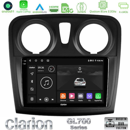 Clarion Ηχοσύστημα Αυτοκινήτου για Renault Dokker Dacia Sandero / Dokker 2014-2020 (Bluetooth/USB/WiFi/GPS/Apple-Carplay/Android-Auto) με Οθόνη Αφής 9"
