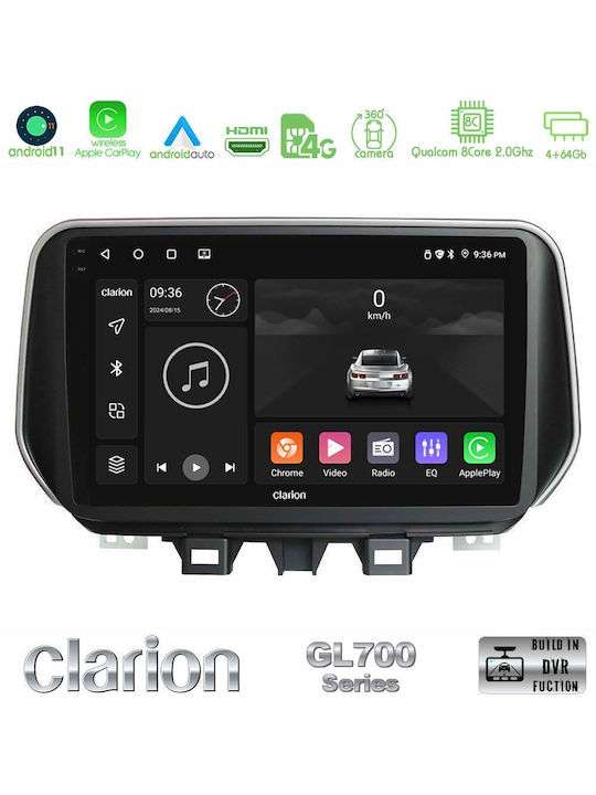 Clarion Auto-Audiosystem für Hyundai iX35 2018-2020 (Bluetooth/USB/WiFi/GPS/Apple-Carplay/Android-Auto) mit Touchscreen 10"