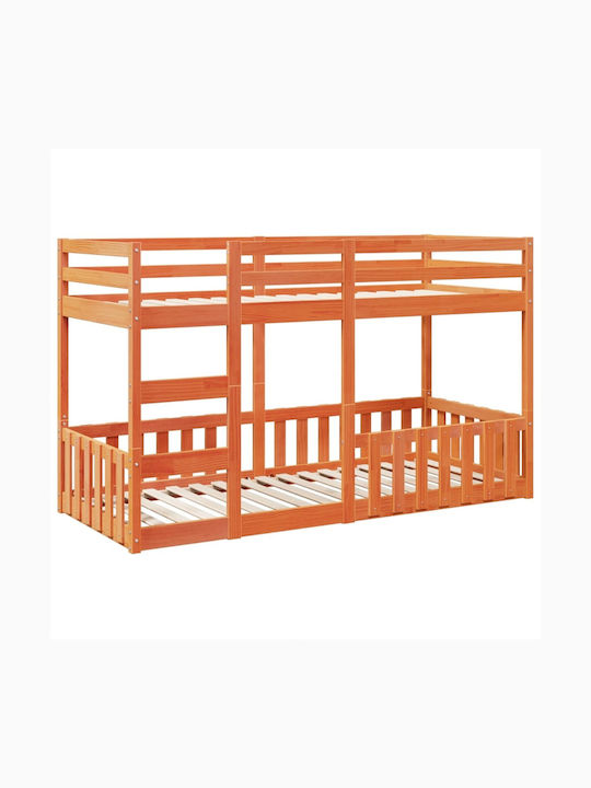 Kids Bed Bunk Single Brown for Mattress 90x200cm
