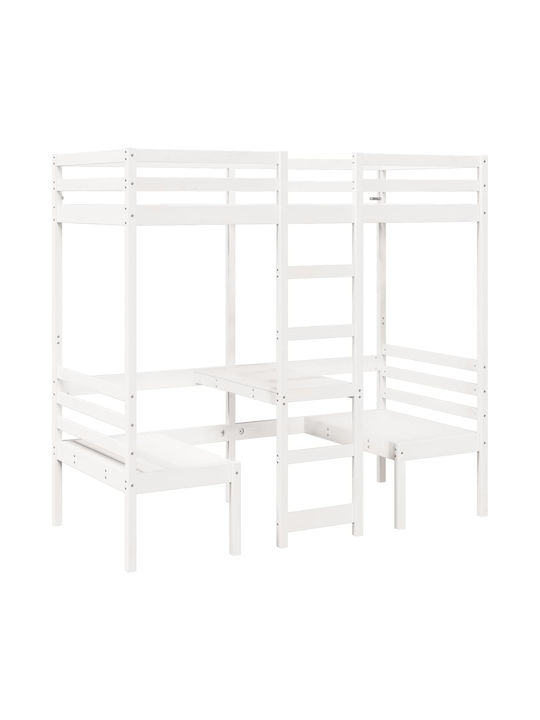 Pat pentru Copii Loft Bed Single cu Birou Bej p...