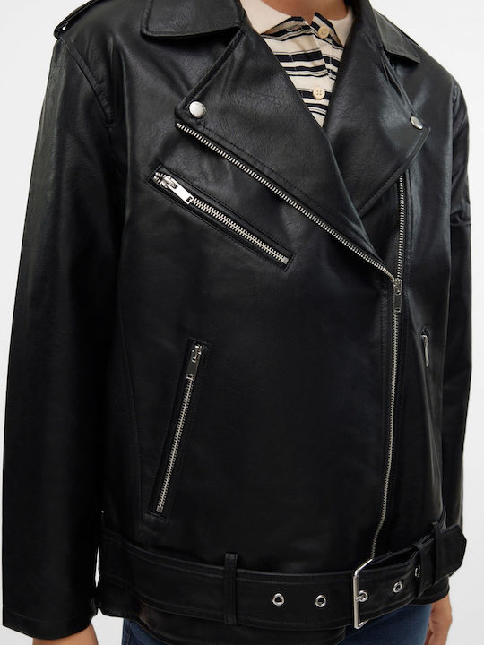 Vero Moda Women's Short Biker Artificial Leather Jacket for Winter