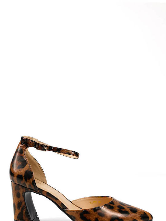 Ligglo Leather White Heels with Strap Animal Print