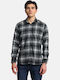 Μακρυμάνικo Βαμβακερό Overshirt σε Κανονική Γραμμή Καρό Grey