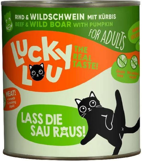 Lucky Lou LifeStage Υγρή Τροφή για Ενήλικες Γάτες σε Κονσέρβα με Βοδινό και Κολοκύθα χωρίς Σιτηρά 800gr & Αγριογούρουνο
