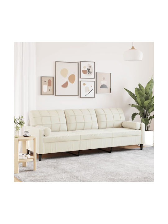 Dreisitzer Samt Sofa Creme mit Dekokissen 226x7...