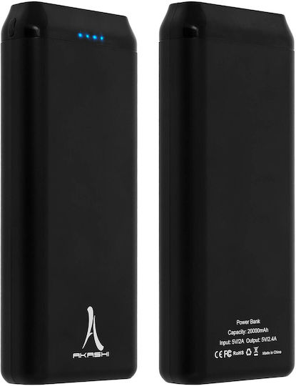 Akashi ALTPB20COMPBL Power Bank 20000mAh 18W mit 2 USB-A Anschlüssen und USB-C Anschluss Schwarz