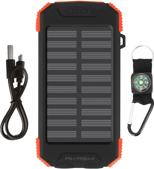 Akashi ALTPB10WIRLSOLAR Ηλιακό Power Bank 10000mAh με 2 Θύρες USB-A και Θύρα USB-C Μαύρο