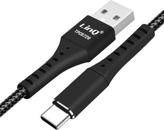 LinQ Braided USB 2.0 Cable USB-C male - USB-A 20W Μαύρο 1.2m TPC9729