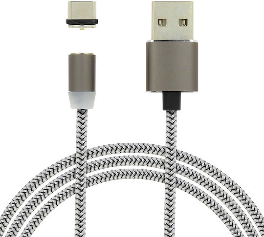 Avizar Braided / Magnetic USB 2.0 Cable USB-C male - USB-A Ασημί 1m