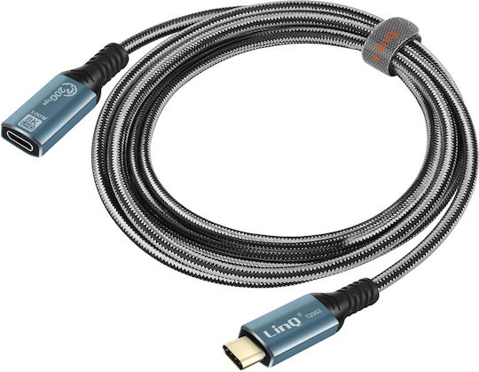 LinQ Braided USB 2.0 Cable USB-C Male - USB-C Female 100W PD Gray 2m T20G2