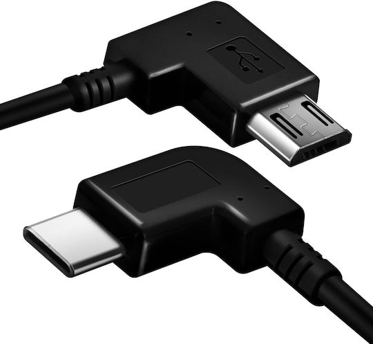 Avizar Ъгъл (90°) USB 2.0 Кабел USB-C мъжки - микро USB-A мъжки Черен 0.3м