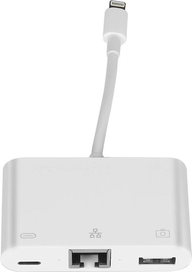 Avizar Convertor Lightning Masculin în Ethernet / USB-A / USB-C Feminin Alb 1 Bucată ADA-3100M-IP5