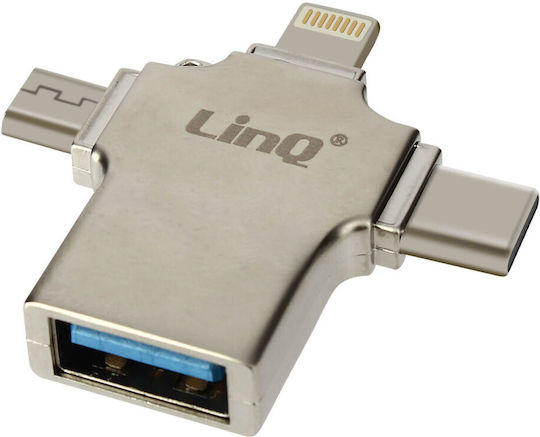 LinQ Lightning / USB-C / micro USB male to USB-A female Converter Silver 1 Piece