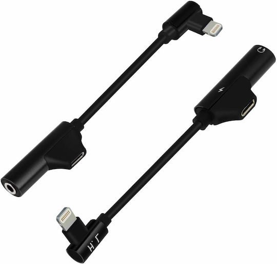 Iphone Audio Charge Adapter To Lightning Jack 3.5mm Angled Tip Black
