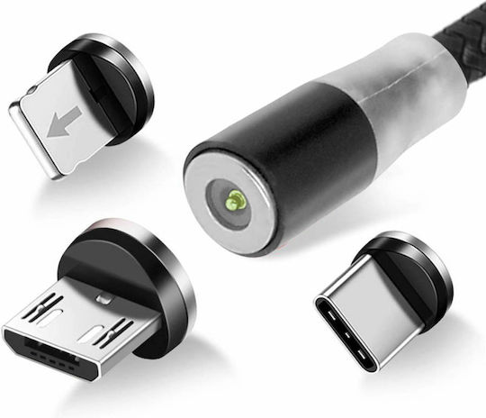 Avizar LED USB to Lightning / Type-C / micro USB Cable 2.4A Μαύρο 1.2m (DATA-31-MAG-BK)