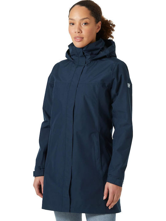Aden Women's Long Lifestyle Jacket Waterproof and Windproof for Spring or Autumn Dark Blue