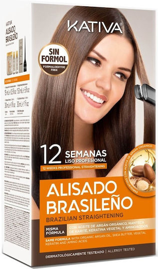 Kativa Brazilian Straightening Kit Keratin Set for Straightening for Colored Hair with Shampoo, Conditioner and Treatment 4pcs