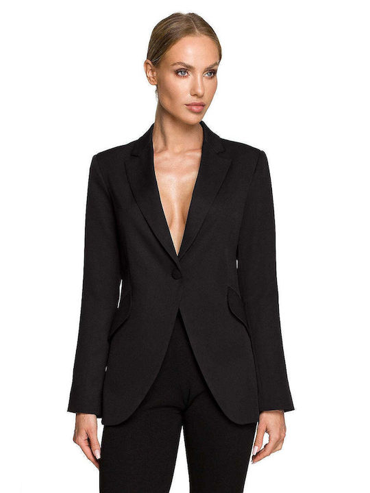 MOE Damen Mittellang Blazer Schwarz