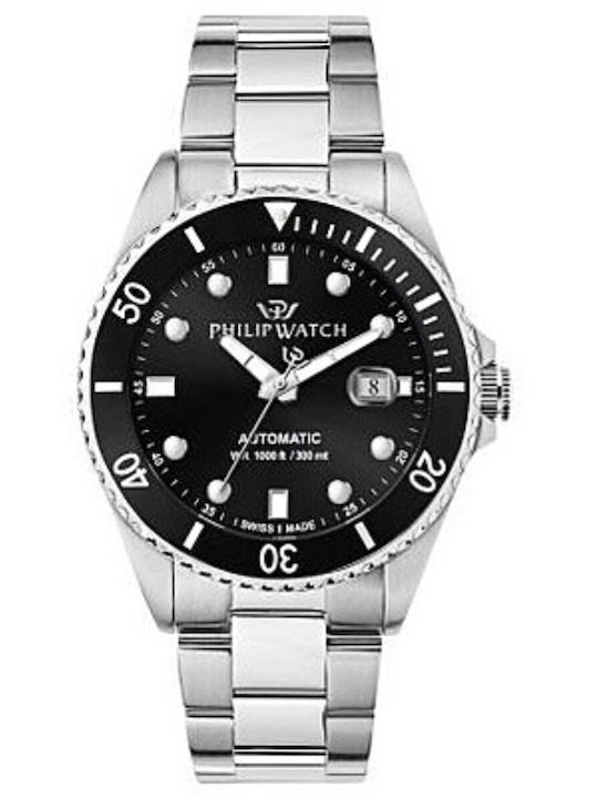 Philip Watch Men's Watch Battery with Silver Rubber Strap