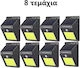 Set of 8 Wall Solar Lights Cold White 6500K with Motion Sensor and Photocell IP65