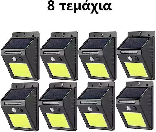 Set of 8 Wall Solar Lights Cold White 6500K with Motion Sensor and Photocell IP65
