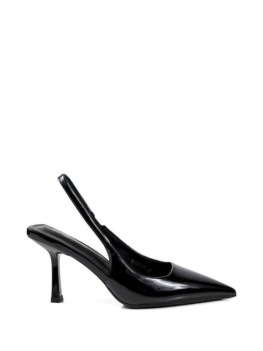 Ligglo Leather Pointed Toe Black Heels with Strap