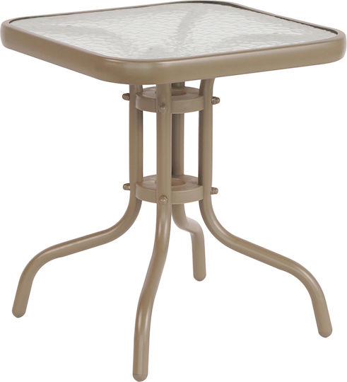 Auxiliary Outdoor Table with Glass Surface and Metal Frame Champagne 45x45xcm