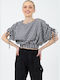 Bluze Damă Crop Carou Negru