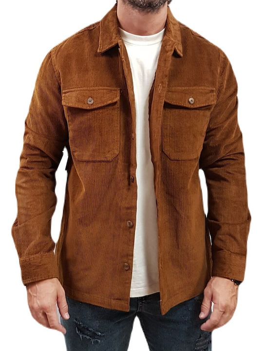 Jack & Jones Men's Shirt Overshirt Long Sleeve Corduroy Brown