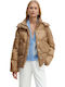 Κοντό Γυναικείο Puffer Μπουφάν για Χειμώνα Beige
