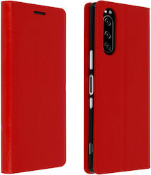 Husă din piele naturală tip folio pentru Sony Xperia 5 cu suport pentru carduri și suport video, roșie Husă din piele naturală tip folio pentru Sony Xperia 5 cu suport pentru carduri și suport video, roșie
