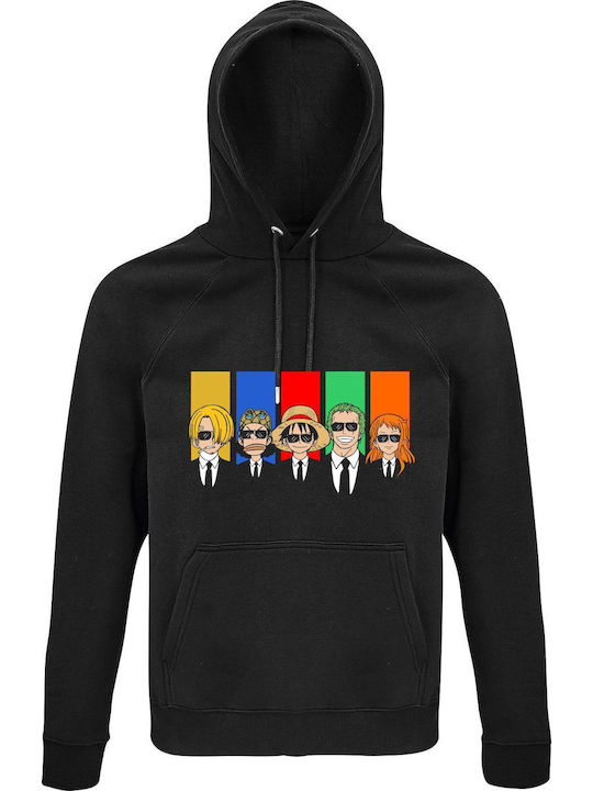 Kids Sweatshirt with Hood Black Reservoir Pirates Luffy And Friends Anime Manga One Piece