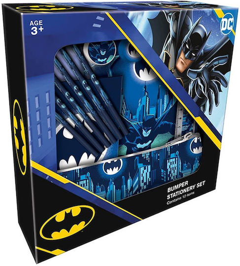 Batman Παιδικό Σετ Γραφικής Ύλης με Μολύβι, Ξύστρα, Γόμα, Σημειωματάριο, Χάρακα, Κασετίνα και Ξυλομπογιές 12τμχ