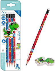 Set creioane din lemn & gumă de șters Mp Kid Skate Pe356-03 Hexagonal Hb 5 buc Pe356-03