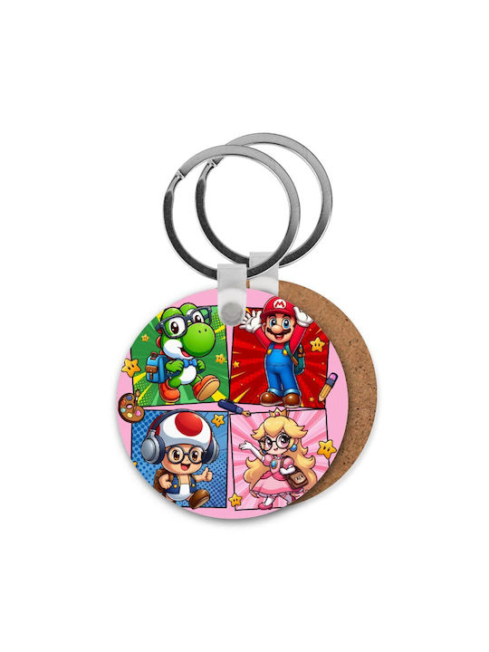 Back To School Mario & Friends Wooden Round MDF Keychain Φ5cm