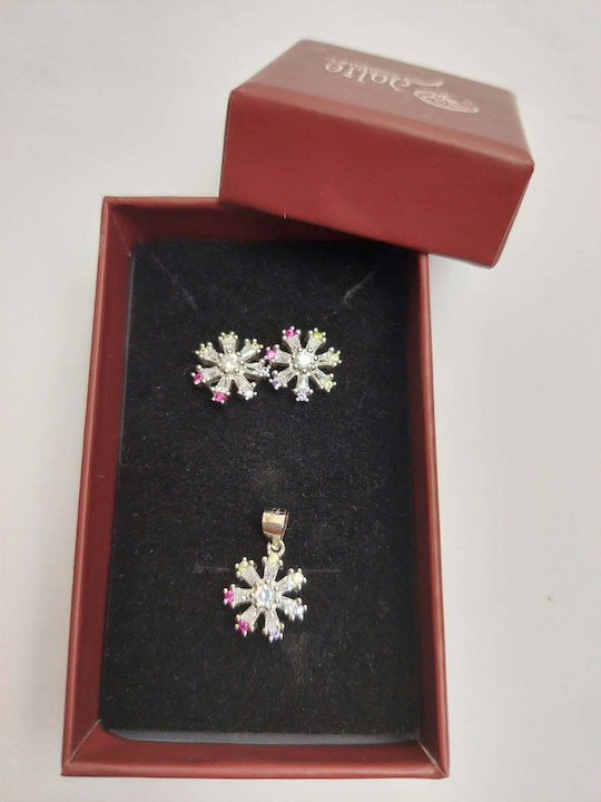 Set Silver 925 Flower Colored Edges Jolie Silver 4.4g 1.5 Cm X 1.7 Cm Set Silver 925 Flower Colored Edges Jolie Silver 4.4g 1.5 Cm X 1.7 Cm