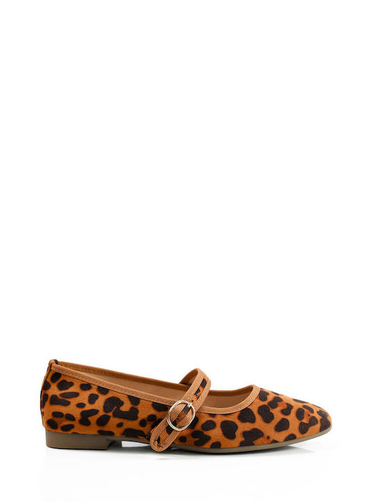 Leopard Wildleder Ballerinas mit verstellbarem Riemen