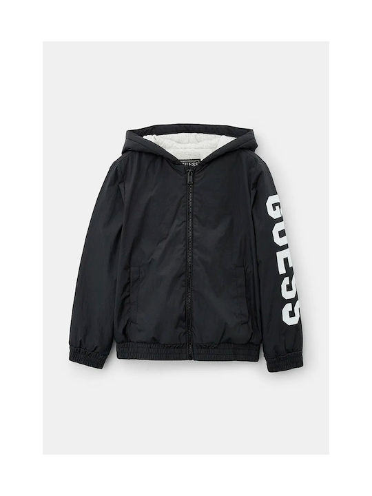 Guess Kids Coat Windproof with Hood Black