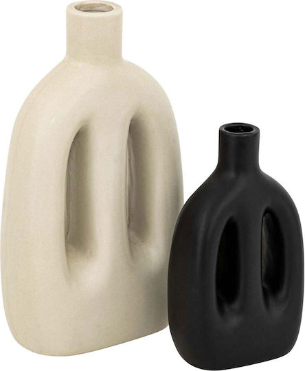 Atmosphera Σετ Βάζα Κεραμικά Εκρού/Μαύρο 11x5.5xΥ20cm 2τμχ