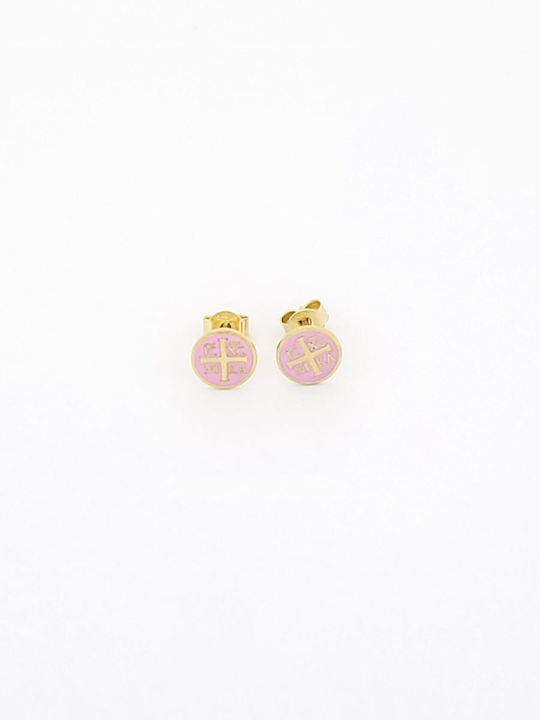 Kirkikosmima Κωνσταντινάτο Gold Plated Kids Earrings Studs made of Silver Pink