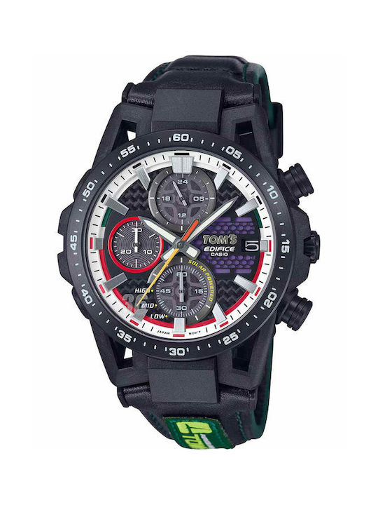 Casio Watch Chronograph Solar with Black Leather Strap