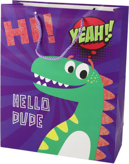 Purple Dinosaur Paper Gift Bag 32cm X 26cm X 10cm